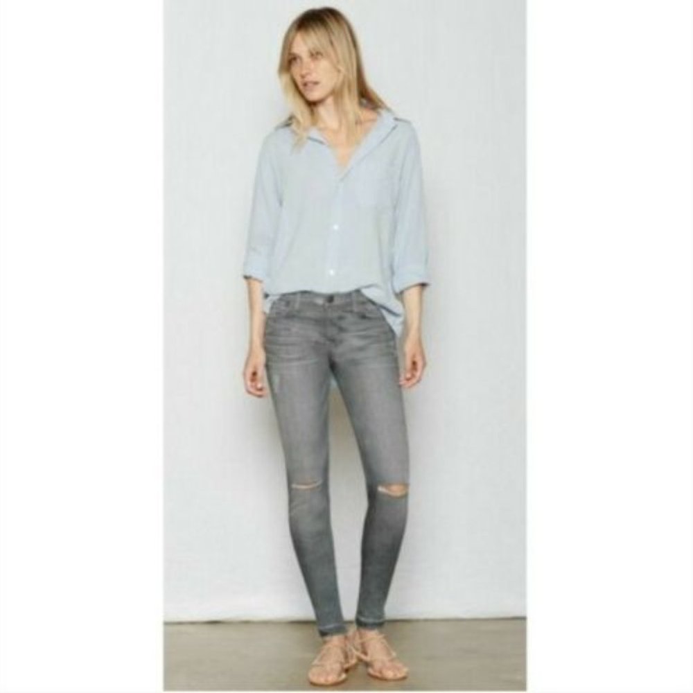 Current/Elliott Stiletto Skinny Rig Destroy Raw Hem Distressed Jeans (24)